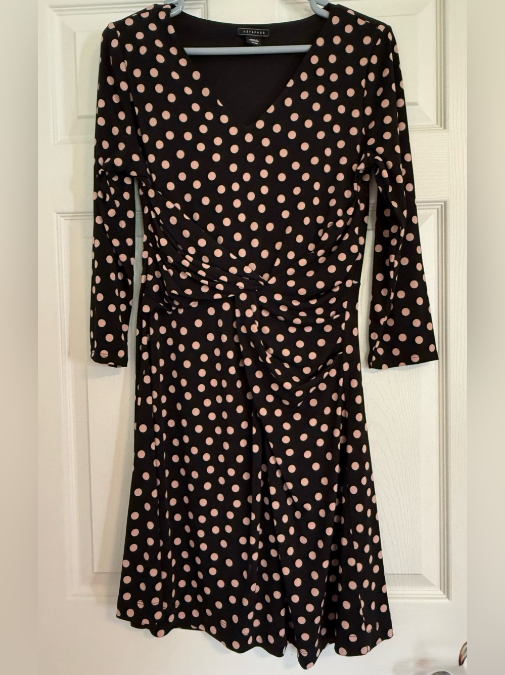 Metaphor Black Dress with Pink Polka Dots - Long Sleeve